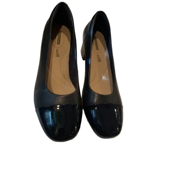 Clarks Shoes Clarks Womens Chartli Diva Navy Round Toe Heels